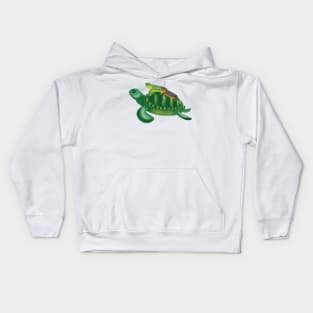 A big turtle with babies on his back Kids Hoodie